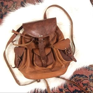 Handmade Genuine Leather Backpack Bag with pockets Brown casual daily